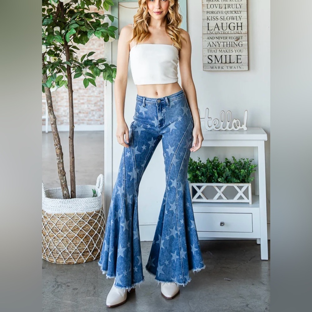 Oli & Hali STAR DETAIL RUFFLE FLARE HEM DENIM JEANS